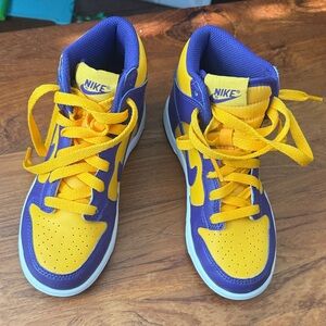 Nike Kids Yellow and Purple High-Top Sneakers